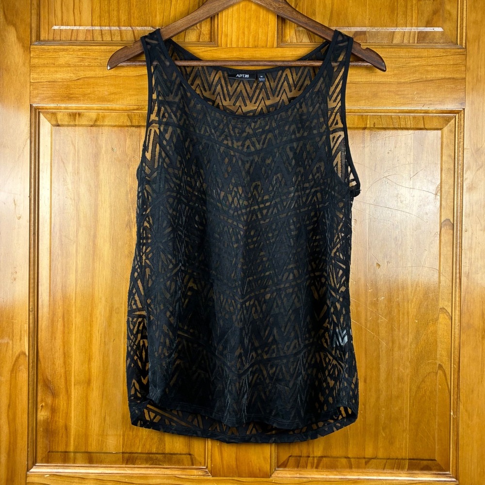 Apt. 9 Womens Black Sheer Burnout Geometric Chevron Tank Top Size M Sleeveless